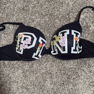 Black Bra with Floral Lettering